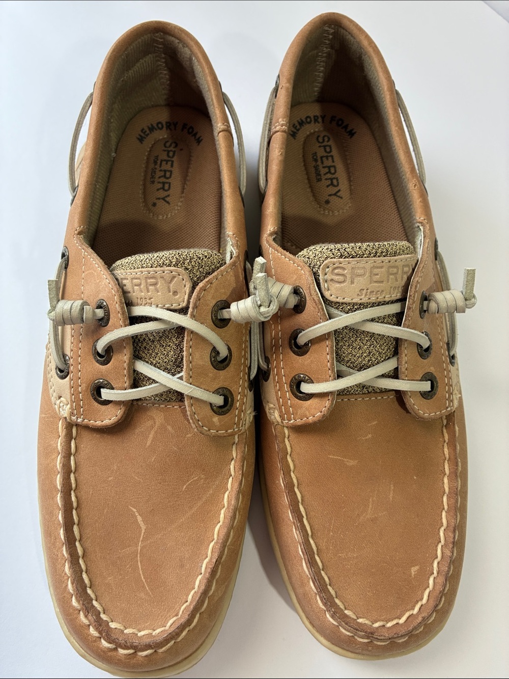 Sperry Tan Leather 2-Eye Memory Foam Boat Shoes Womens Size 8, NWOT